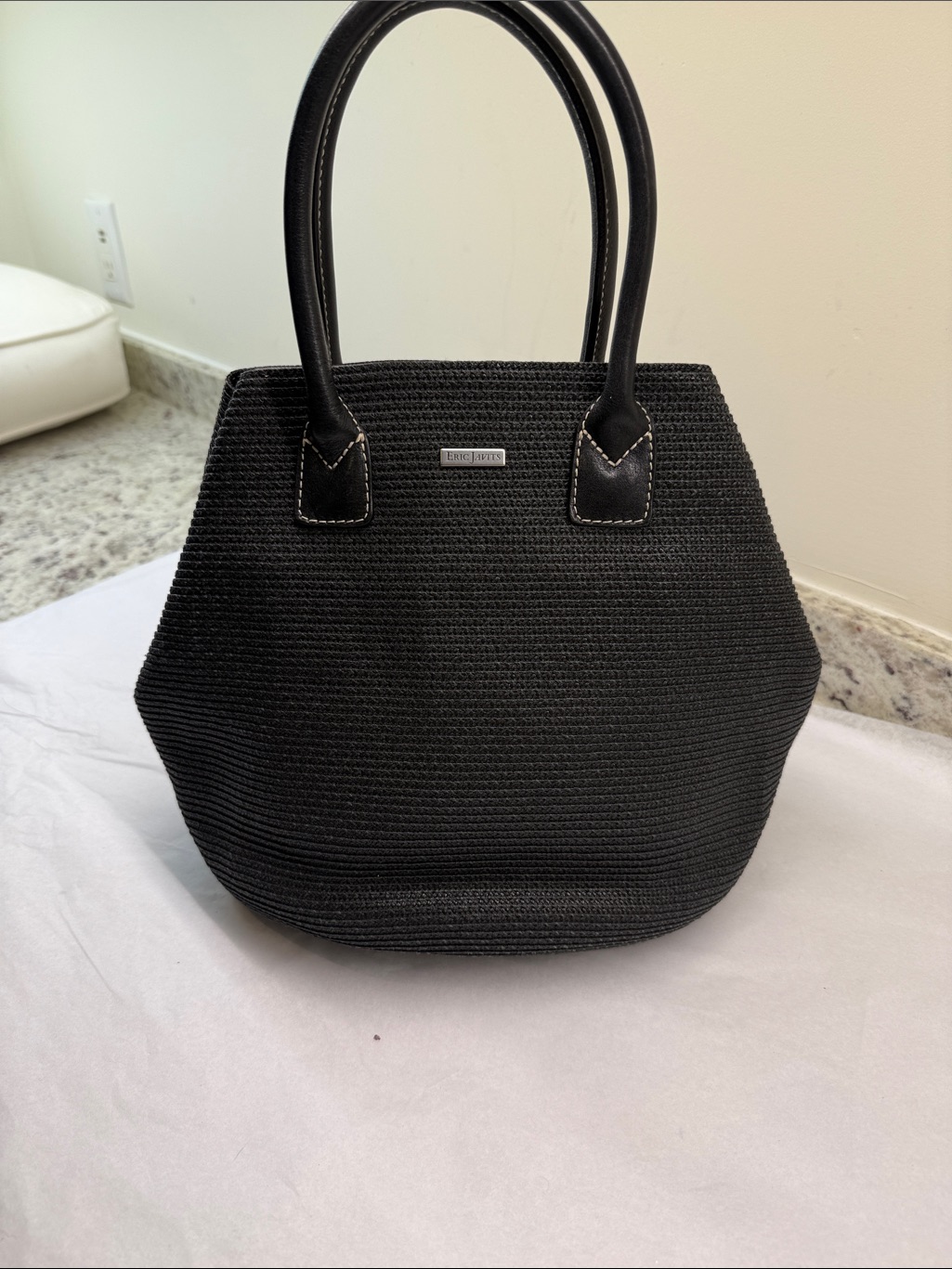 Eric Javits Black Raffia Tote With Rounded Top Handles